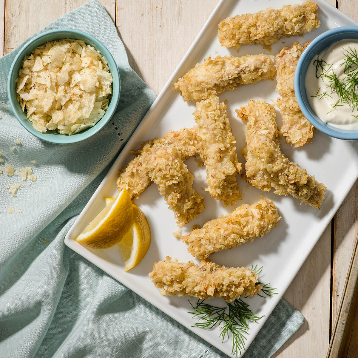 Fish sticks Breaded in Lay's® Dill Pickle Flavored Potato Chips